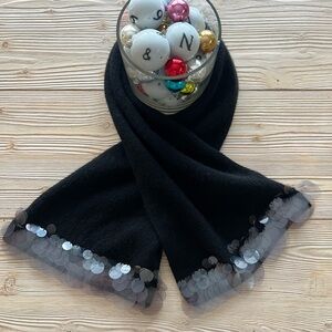 Carolyn Rowan Cashmere Scarf | Black Sequin Fringe Trim | Holiday Ready